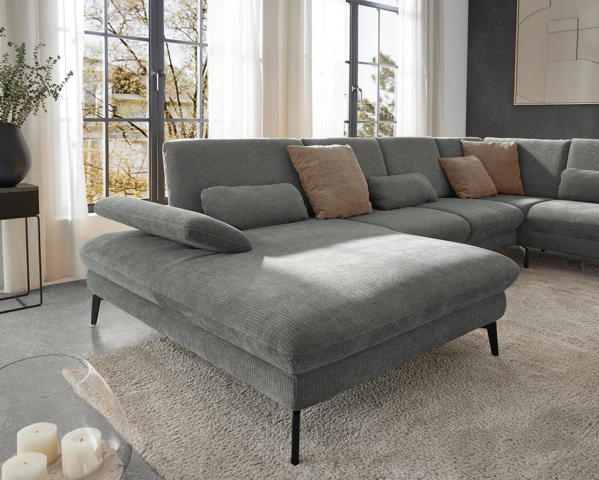 WOHNLANDSCHAFT in Webstoff Hellgrau  - Hellgrau/Schwarz, Design, Textil/Metall (157/354/208cm) - Dieter Knoll