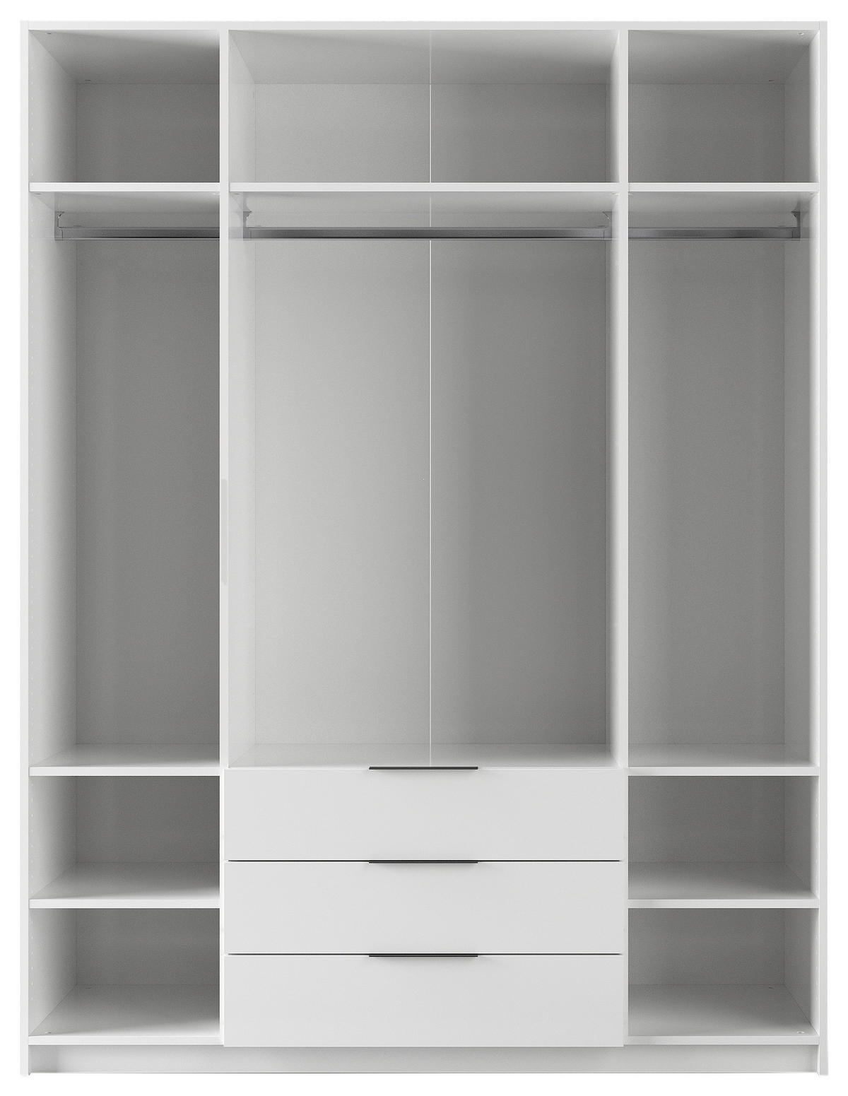 KLEIDERSCHRANK 168/220/60 cm 4-türig Weiß, Weiß Hochglanz  - Chromfarben/Weiß Hochglanz, KONVENTIONELL, Glas/Holzwerkstoff (168/220/60cm) - Boxxx