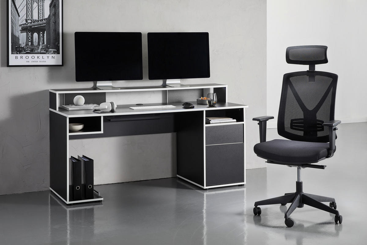 GAMINGTISCH 170/65/92 cm  in Schwarz, Weiss  - Weiss/Schwarz, Modern, Holzwerkstoff (170/65/92cm) - Novel