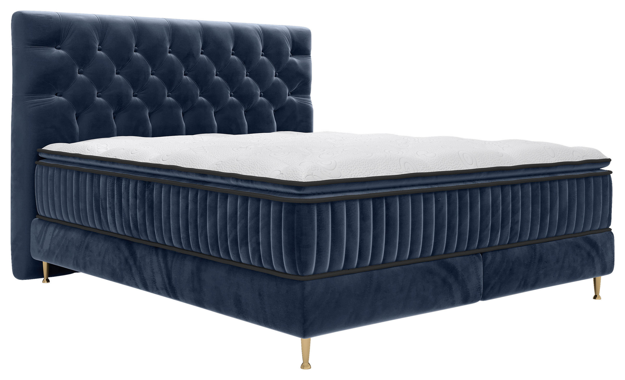 BOXSPRINGBETT 180/200 cm  in Blau  - Blau/Goldfarben, Design, Textil/Metall (180/200cm) - Boxxx