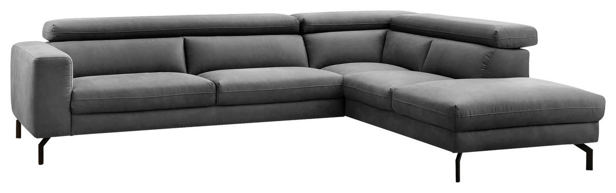 ECKSOFA Mikrofaser Dunkelgrau  - Dunkelgrau/Schwarz, Modern, Textil/Metall (305/233cm) - Trendmanufaktur