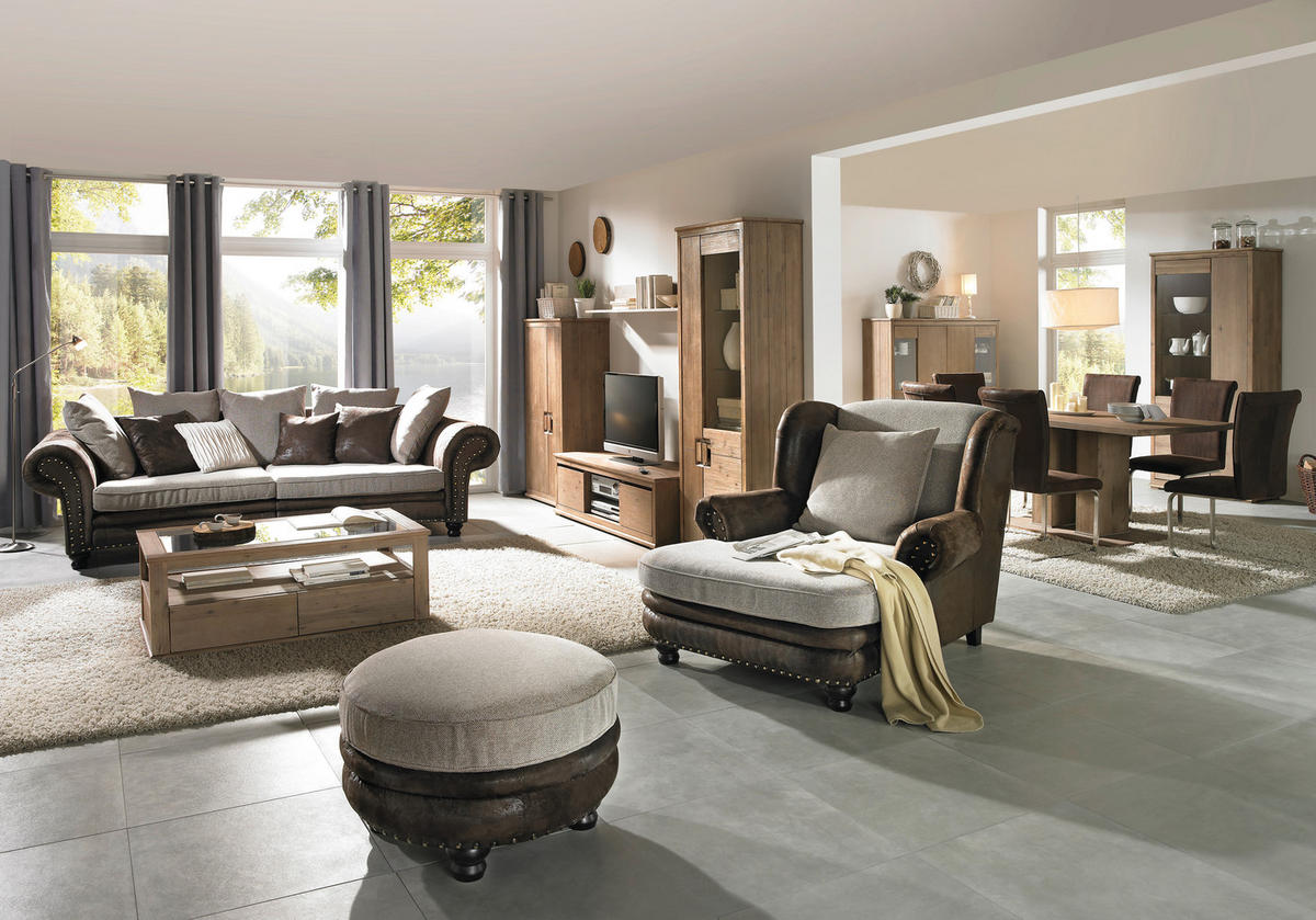 MEGASOFA in Lederlook, Webstoff Braun, Beige  - Beige/Schwarz, Romantik / Landhaus, Holz/Textil (276/81/140cm) - Landscape