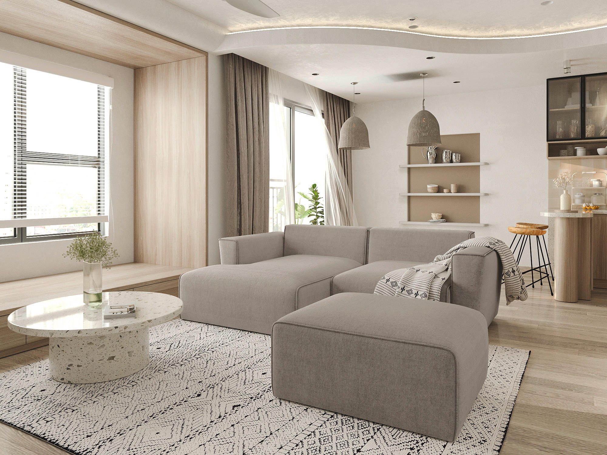 HOCKER Struktur Taupe  - Taupe/Schwarz, Design, Kunststoff/Textil (92/66/44cm) - P & B