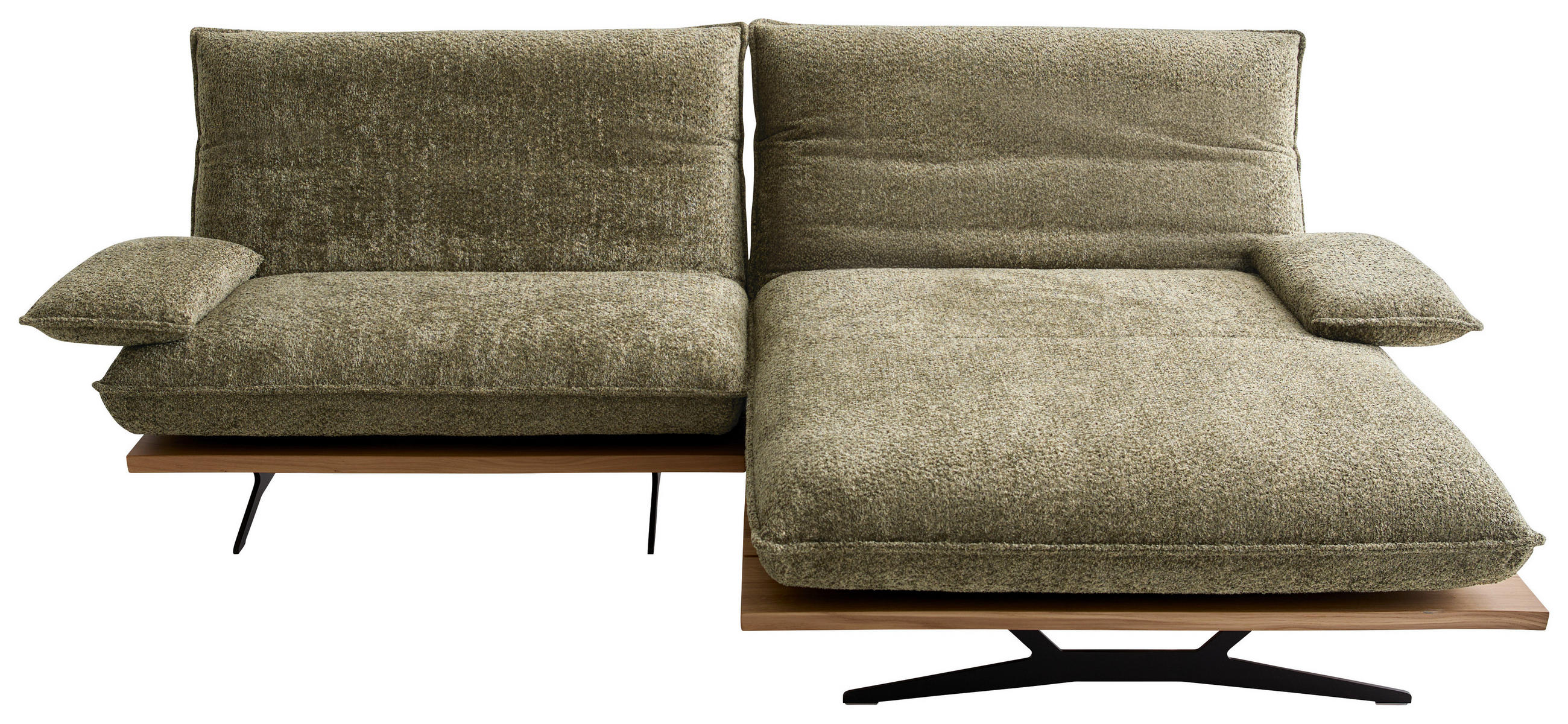 ECKSOFA Wildeiche, Graugrün Chenille, Flachgewebe  - Wildeiche/Schwarz, Design, Holz/Textil (284/161cm) - Koinor