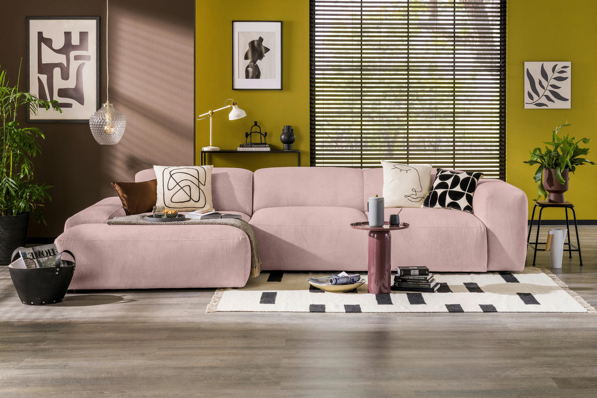ECKSOFA HANNAH Rosa Cord  - Schwarz/Rosa, Design, Kunststoff/Textil (170/343cm) - MID.YOU