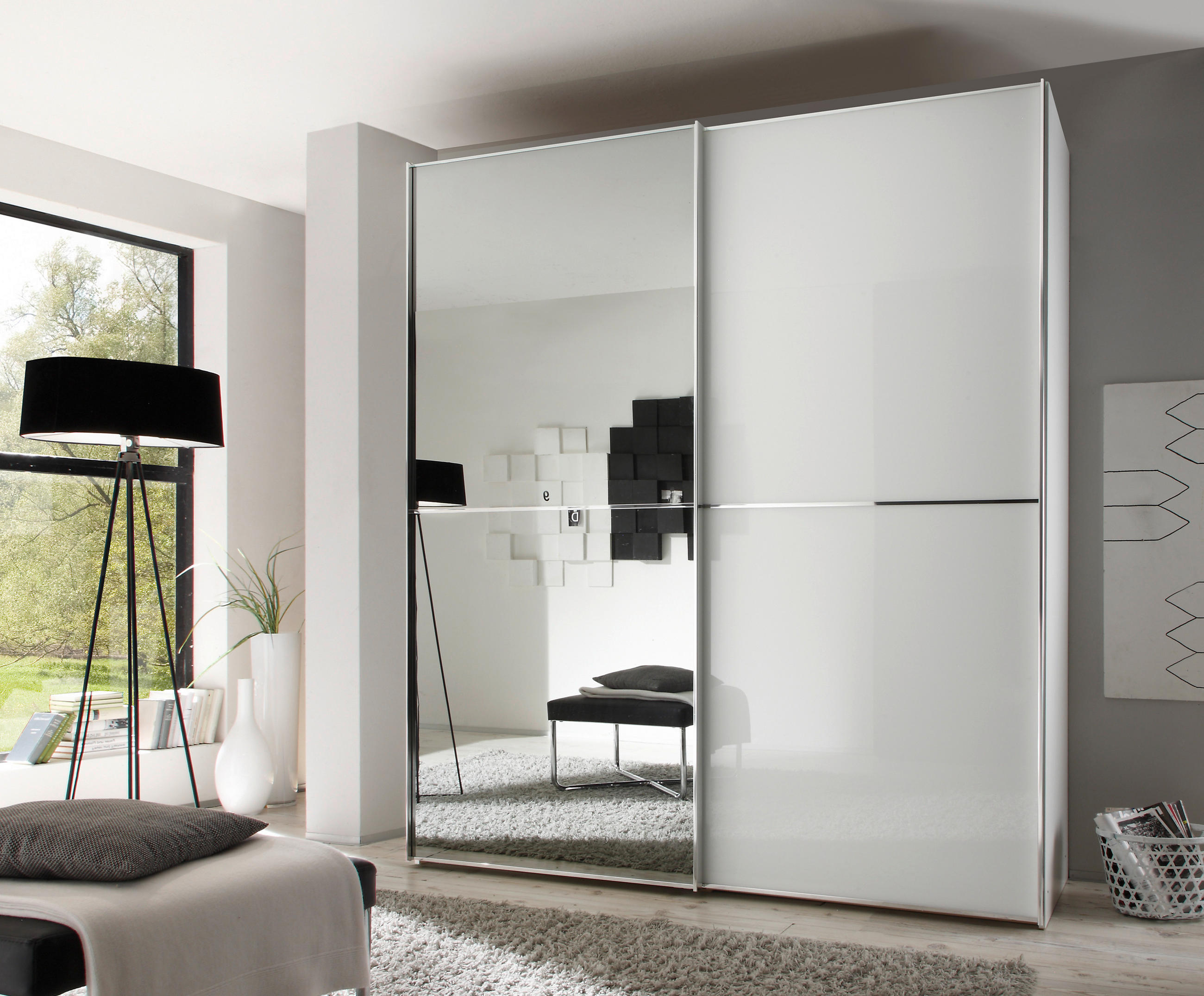 SCHWEBETÜRENSCHRANK 2-türig  - Chromfarben, Design, Glas/Holzwerkstoff (200/222/68cm) - Moderano