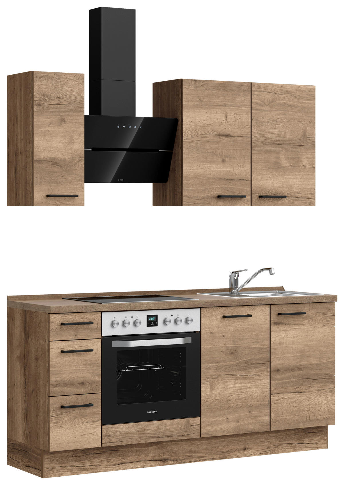 BUCĂTĂRIE FĂRĂ ELECTROCASNICE  - stejar închis la culoare/negru, Modern, metal/material pe bază de lemn (180cm) - Nobilia