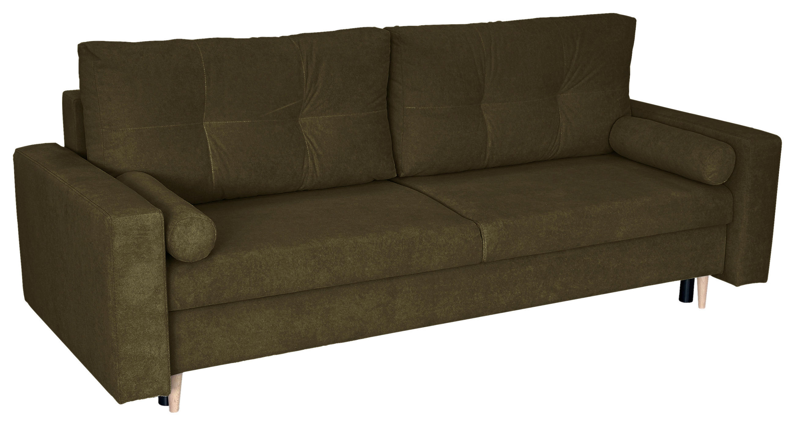 SCHLAFSOFA Cord Grün  - Schwarz/Naturfarben, Design, Holz/Kunststoff (220/96/98cm) - MID.YOU