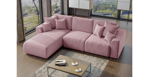 ECKSOFA in Velours Rosa  - Chromfarben/Rosa, KONVENTIONELL, Kunststoff/Textil (195/293cm) - Carryhome