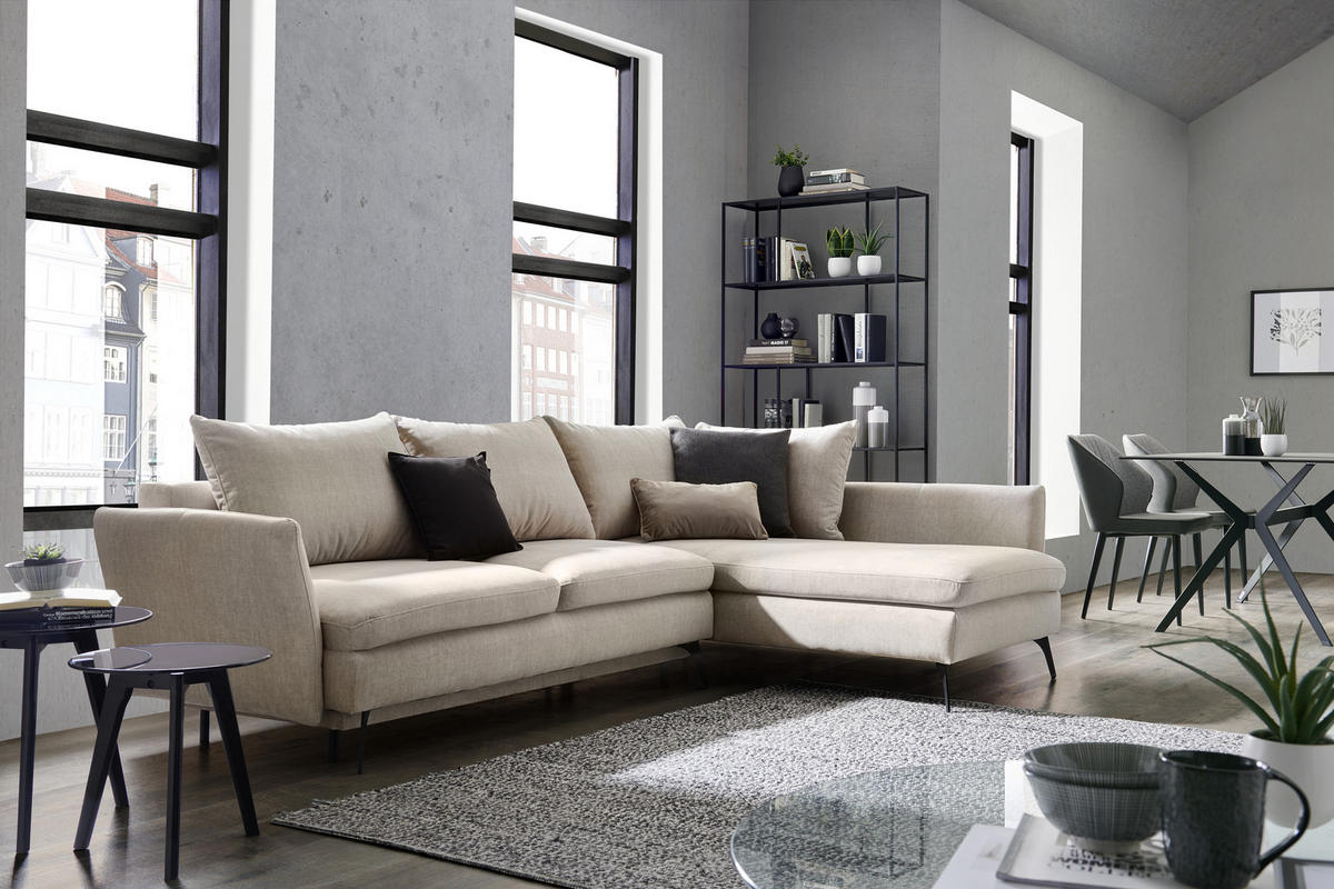 ECKSOFA in Webstoff Beige  - Beige/Schwarz, Design, Textil/Metall (282/182cm) - Carryhome