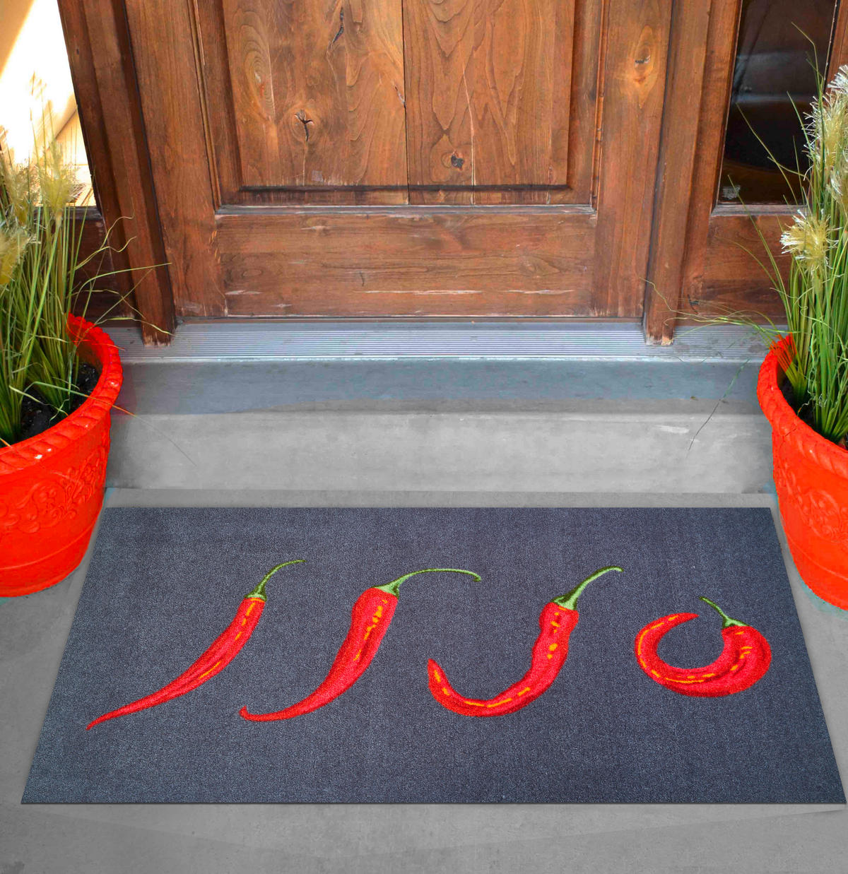 FUßMATTE 75/120 cm Hot Chili  - Hellrot/Grau, Trend, Kunststoff/Textil (75/120cm) - Grund