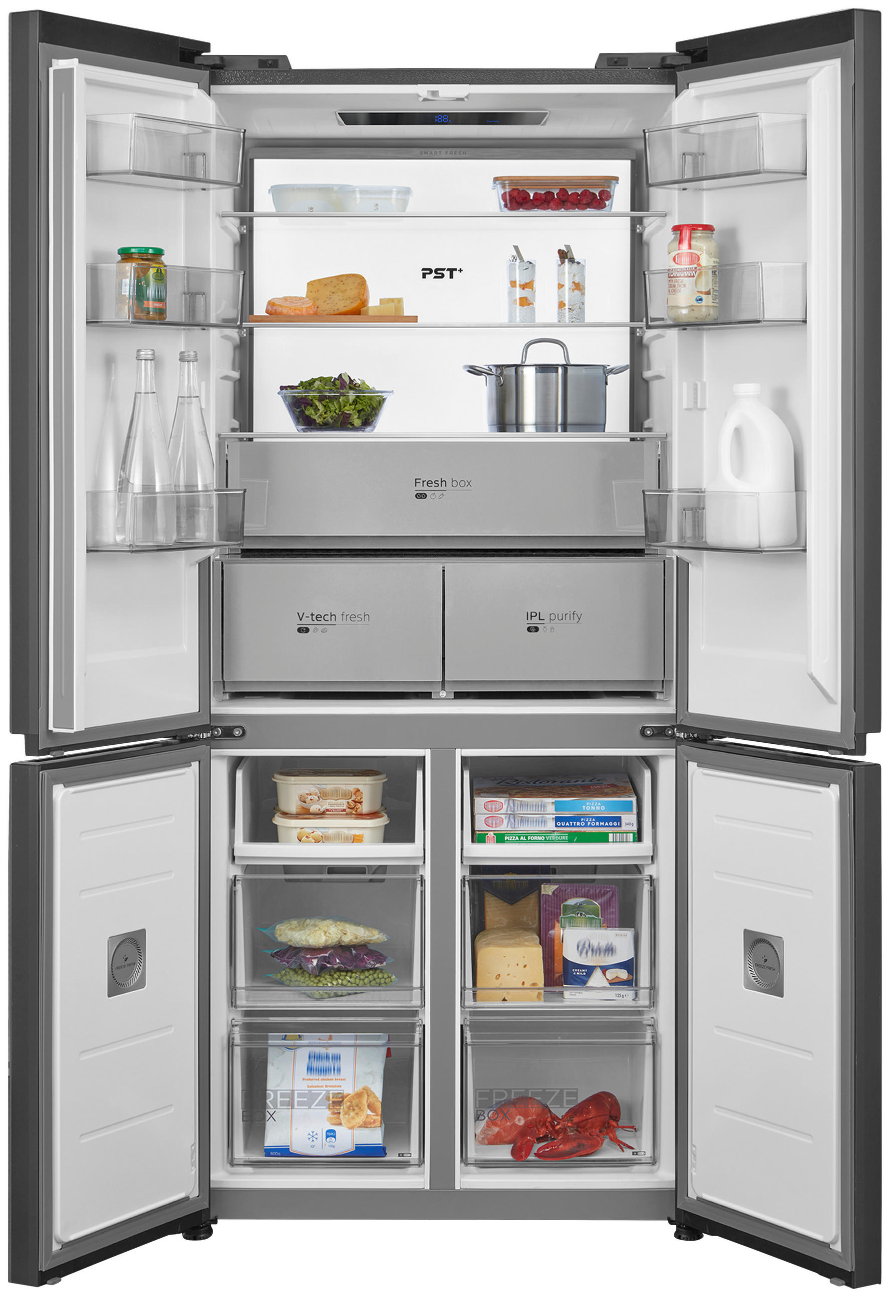 Thumbnail - Midea Multi-Door, Schwarz, Metall, Glas, 5 Schublade(n) Schubladen, E, 83.3x191x60 cm, Warneinrichtung bei geöffneter Tü...