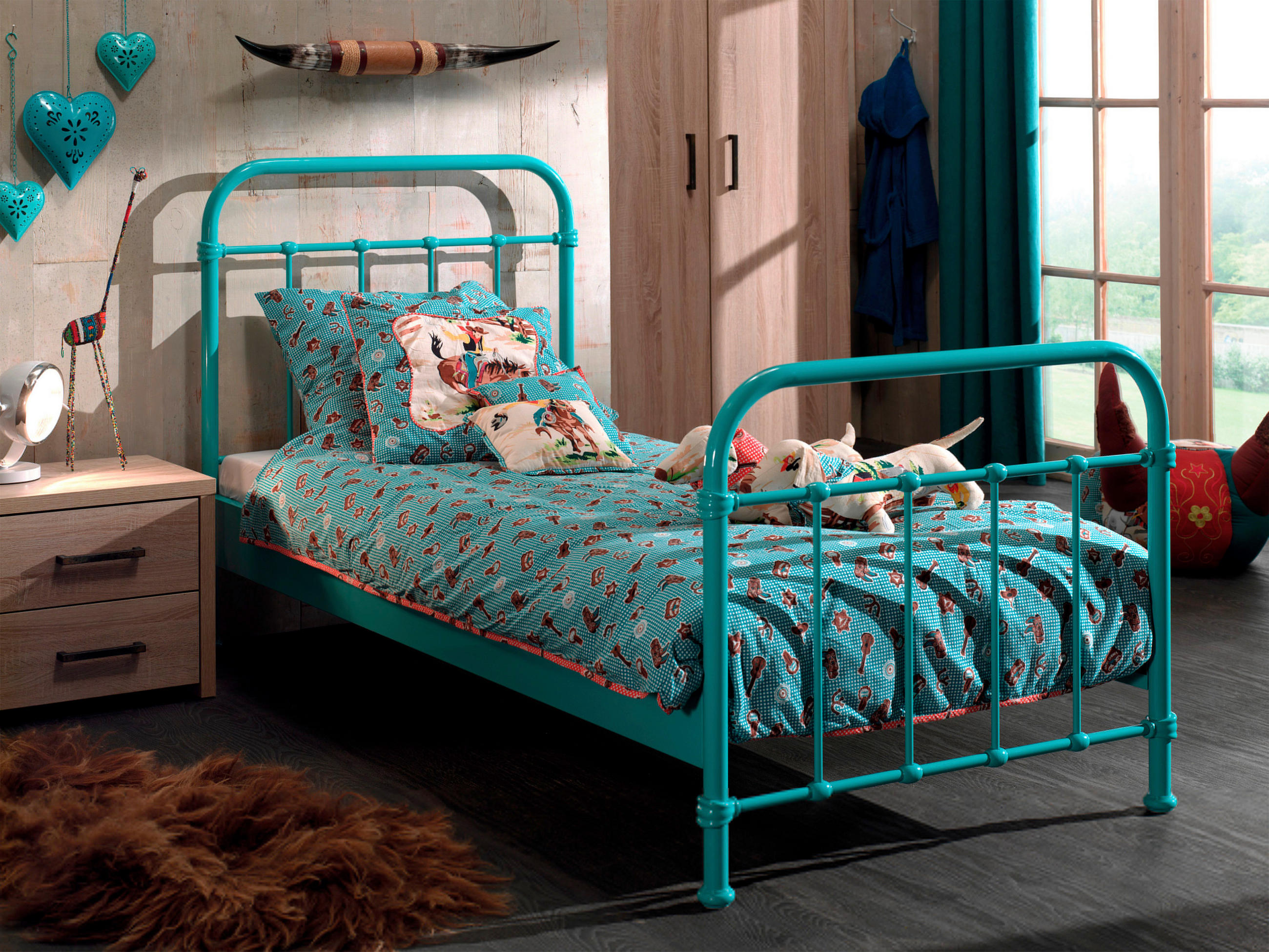 KINDER-/JUNIORBETT 90/200 cm  in Türkis  - Türkis, ROMANTIK / LANDHAUS, Metall (90/200cm) - Vipack