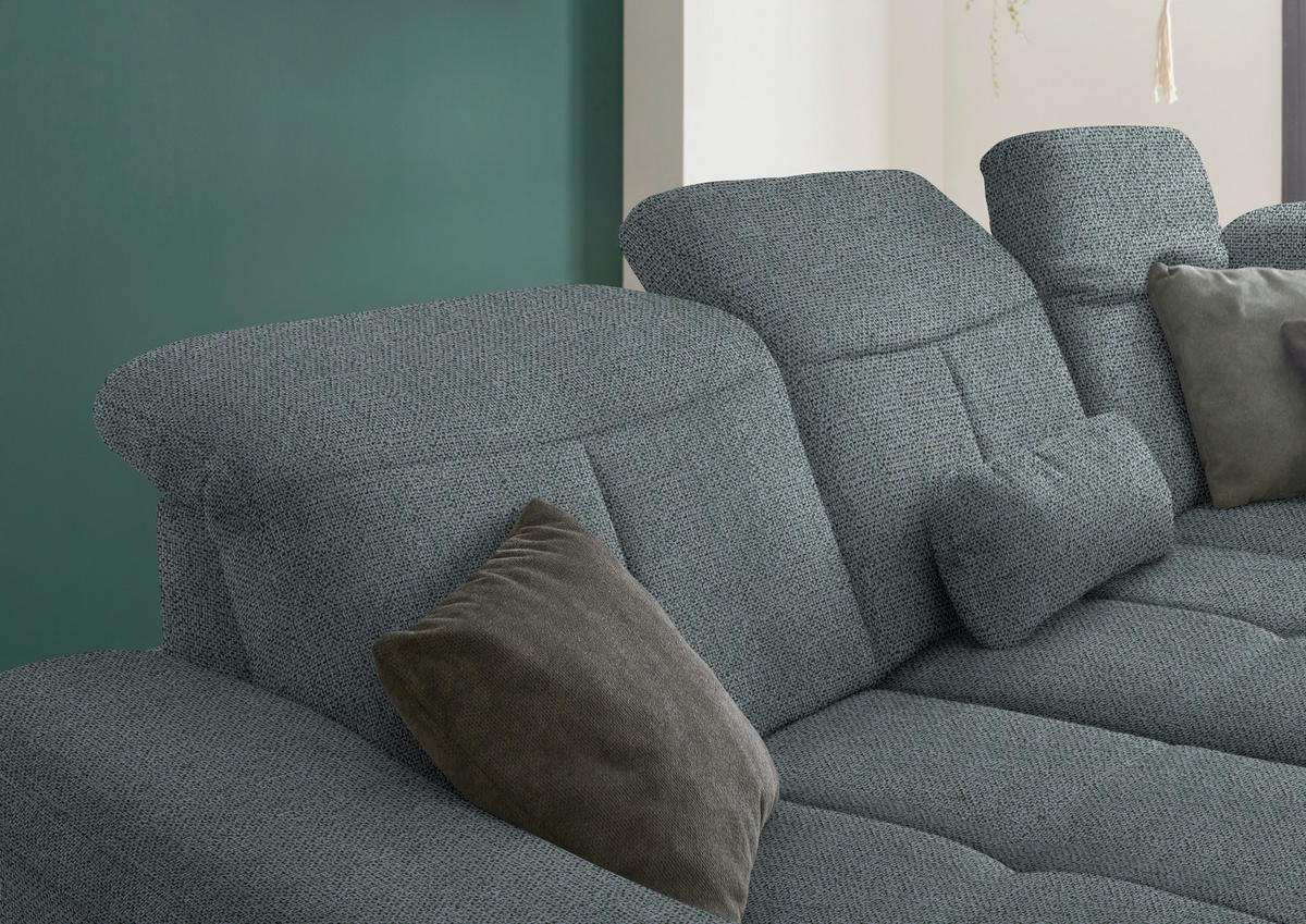 ECKSOFA in Flachgewebe Blaugrau  - Wildeiche/Blaugrau, Natur, Holz/Textil (301/243cm) - Voleo