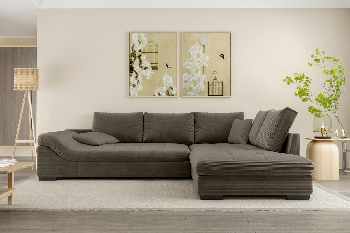 ECKSOFA in Cord Taupe  - Taupe/Schwarz, Konventionell, Holz/Textil (298/202cm) - MID.YOU