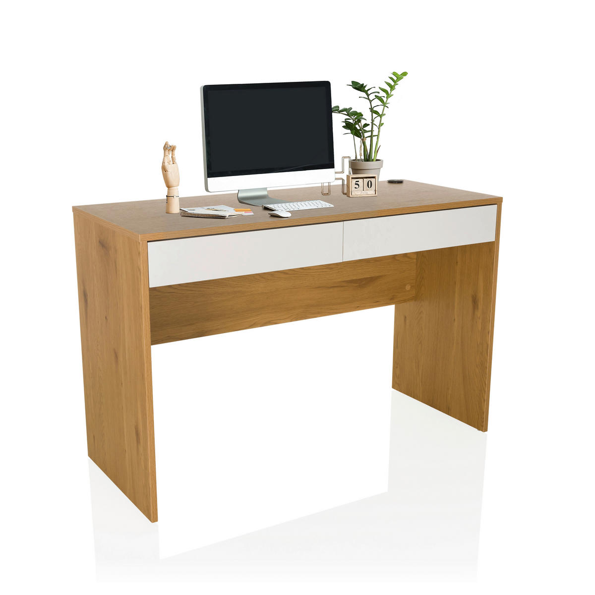 SKRIVBORD  i vit, ekfärgad  - vit/ekfärgad, Modern, trämaterial (120/78/50cm) - MID.YOU