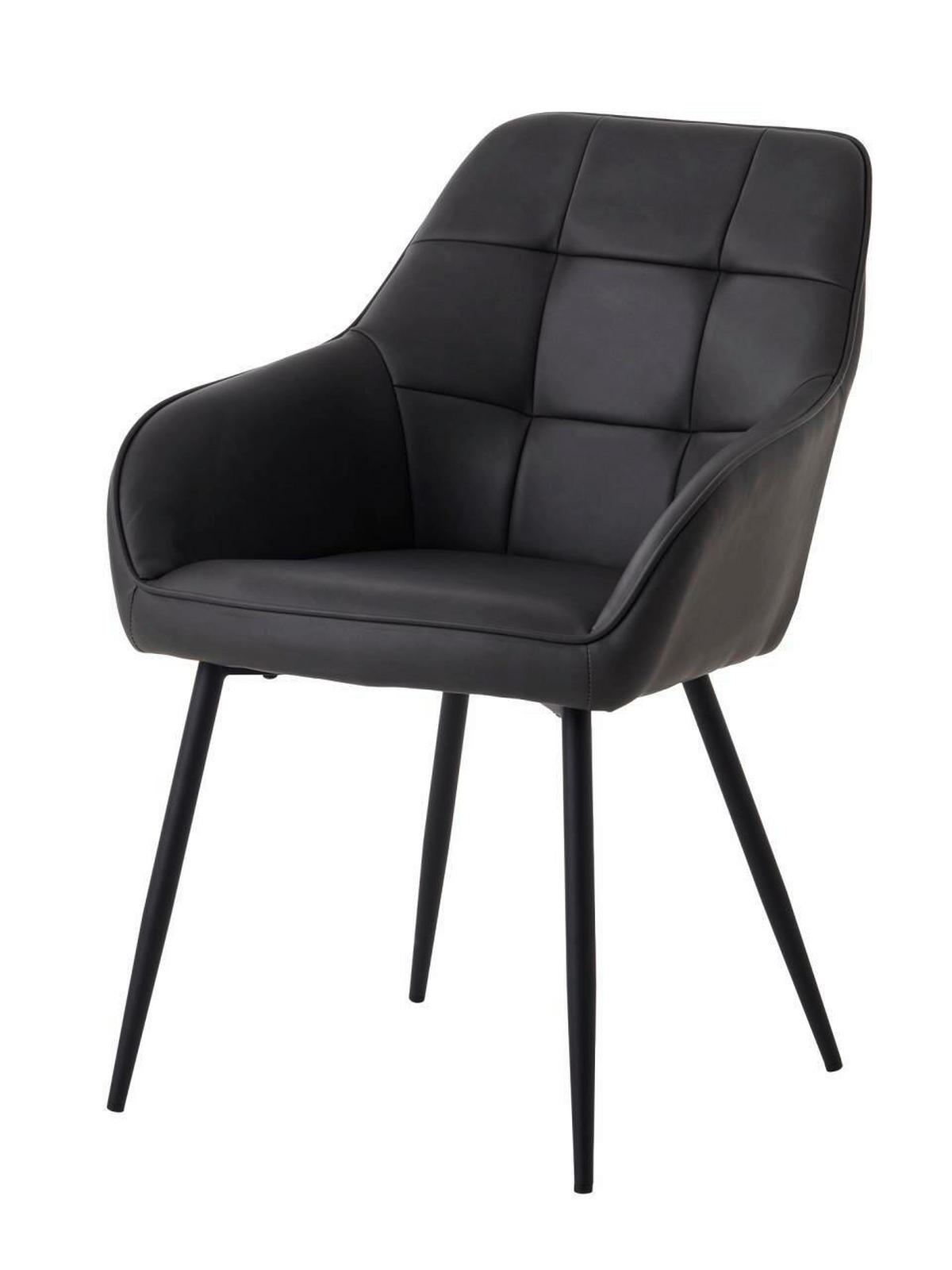 ARMLEHNSTUHL-SET 2 Stück gepolsterte Armlehnen Lederlook  - Dunkelgrau/Schwarz, MODERN, Textil/Metall (58/84/59,5cm) - Livetastic