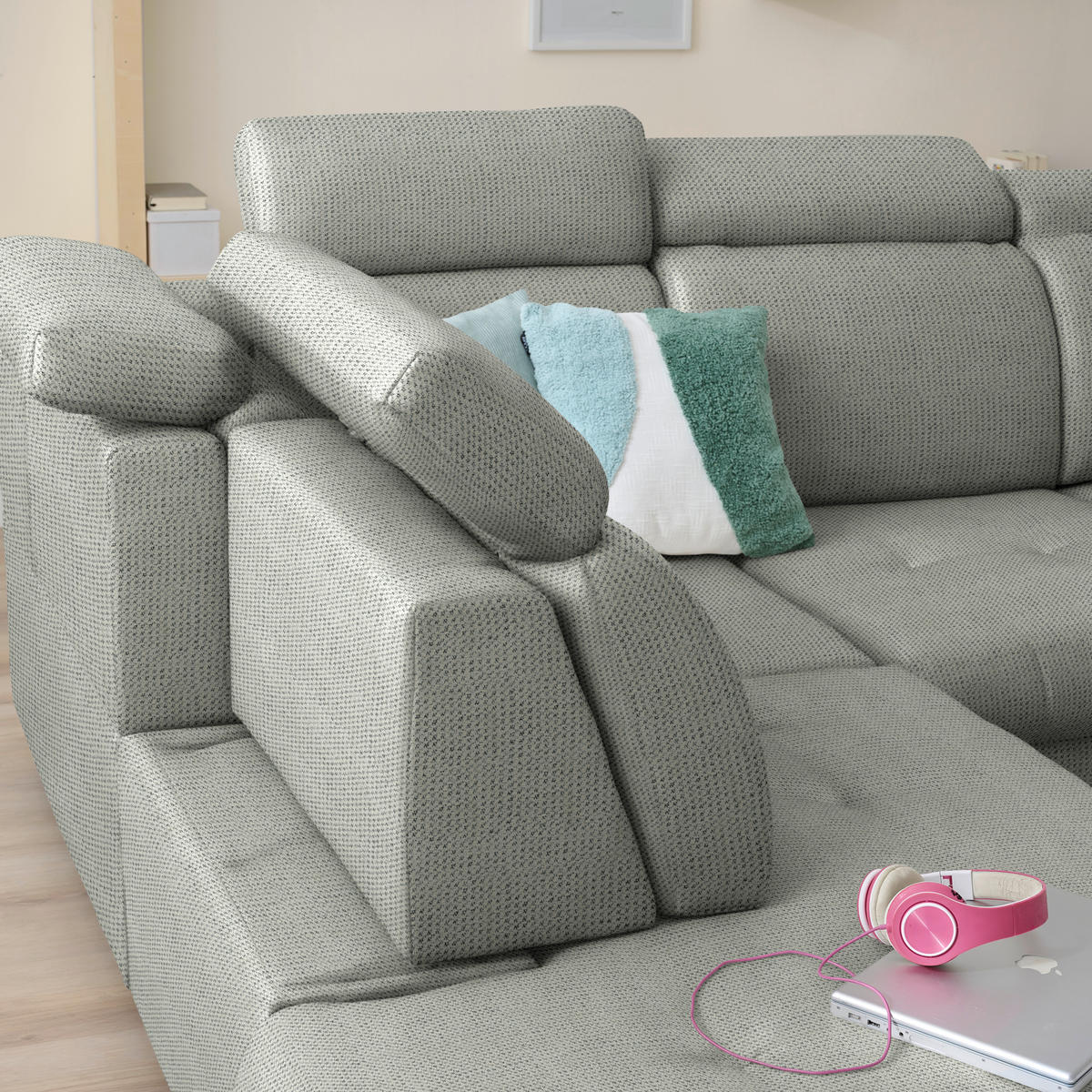 ECKSOFA Struktur Graubraun  - Graubraun/Schwarz, Design, Textil/Metall (270/292cm) - Stylife