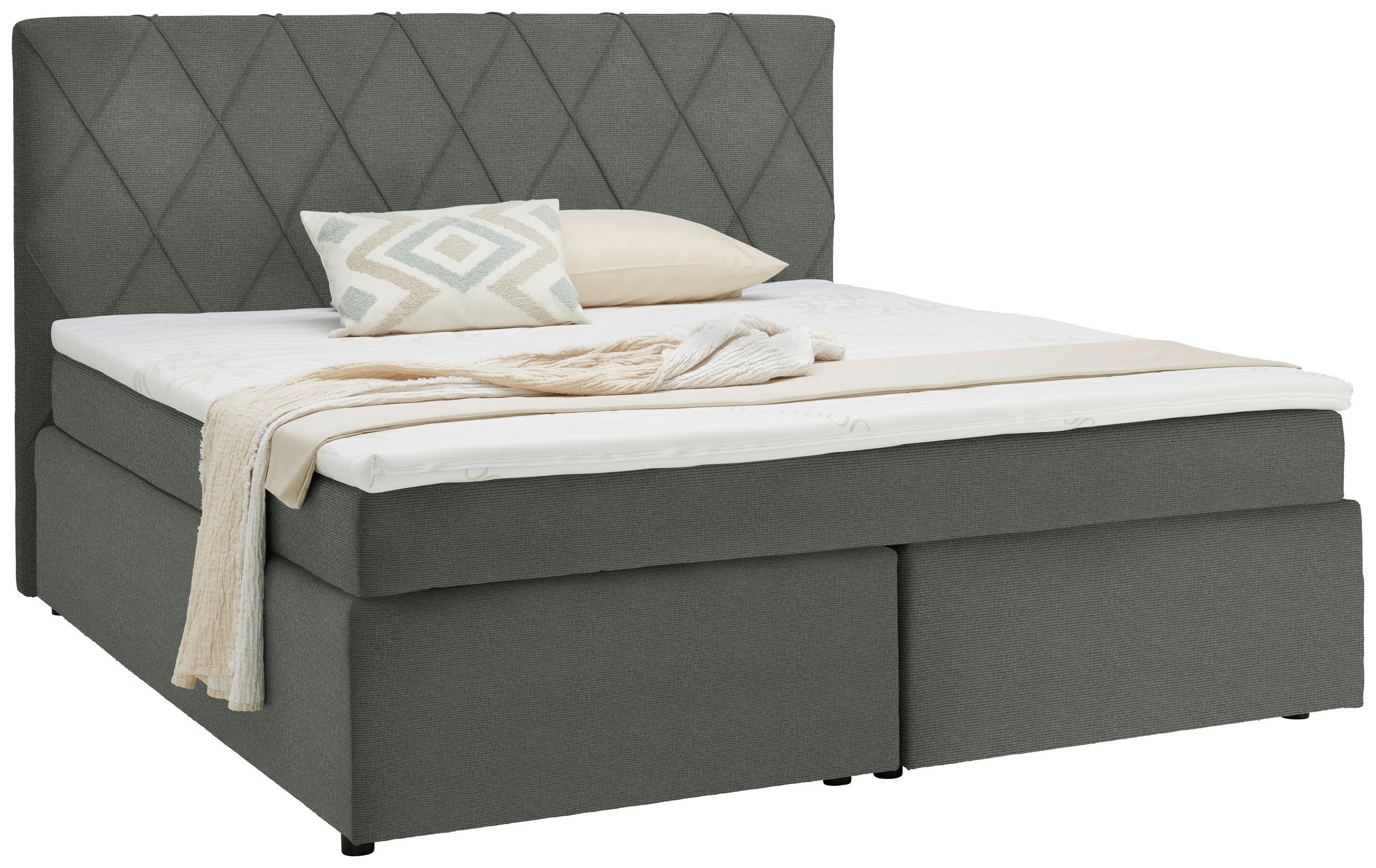 BOXSPRINGBETT 180/200 cm  in Grau  - Schwarz/Grau, Design, Kunststoff/Textil (180/200cm) - Xora