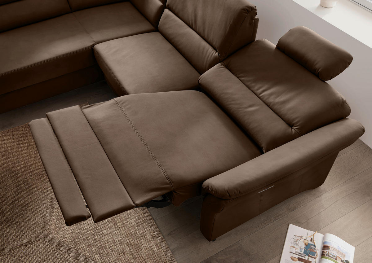 ECKSOFA in Lederlook Braun  - Schwarz/Braun, Modern, Holz/Textil (190/266cm) - Livetastic