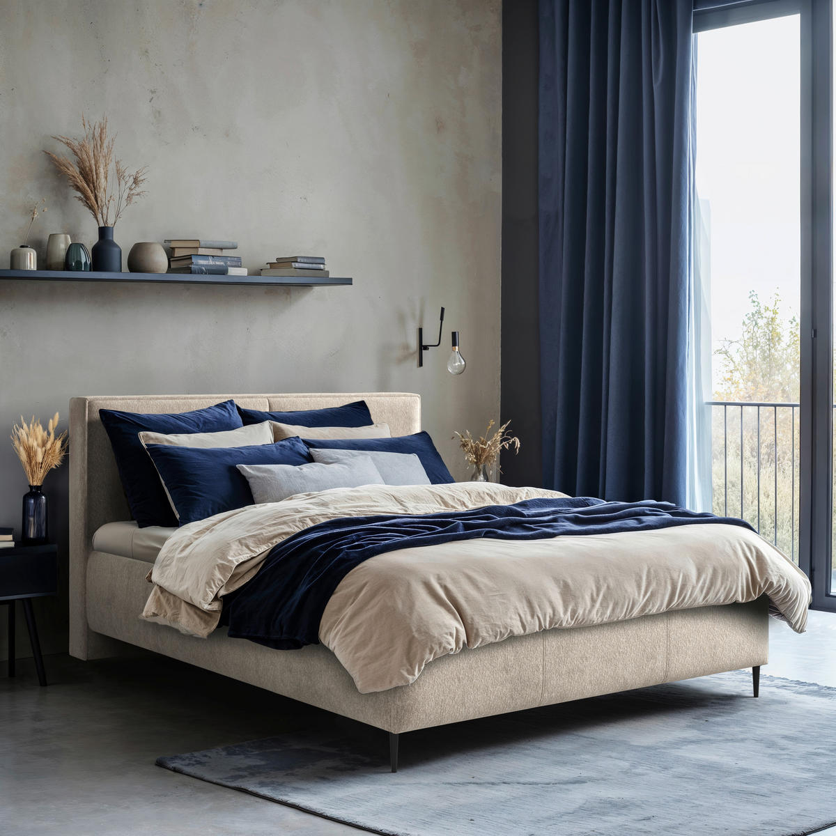 POLSTERBETT 140/200 cm  in Beige  - Beige/Schwarz, MODERN, Holz/Textil (140/200cm) - MID.YOU