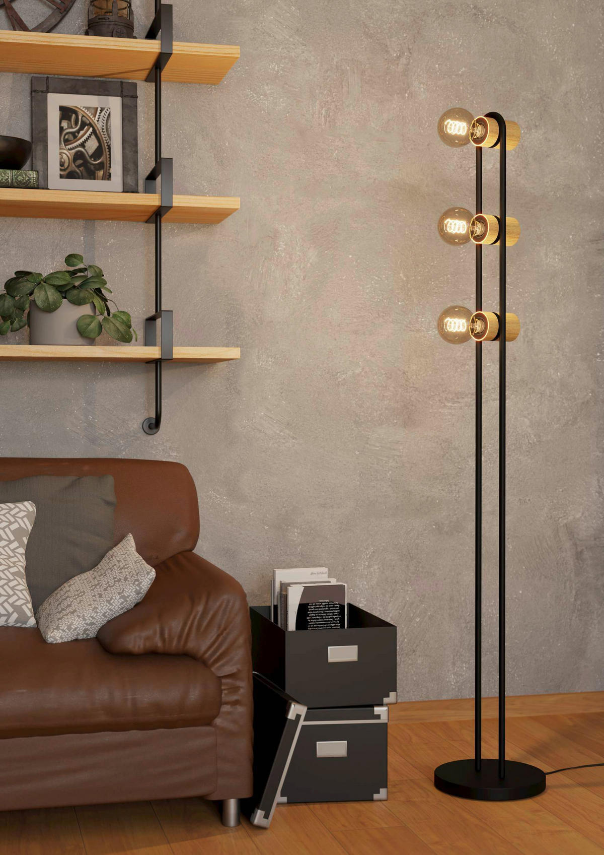 STEHLEUCHTE 8,5/9/140,5 cm    - Schwarz/Braun, Natur, Holz/Metall (8,5/9/140,5cm) - Eglo