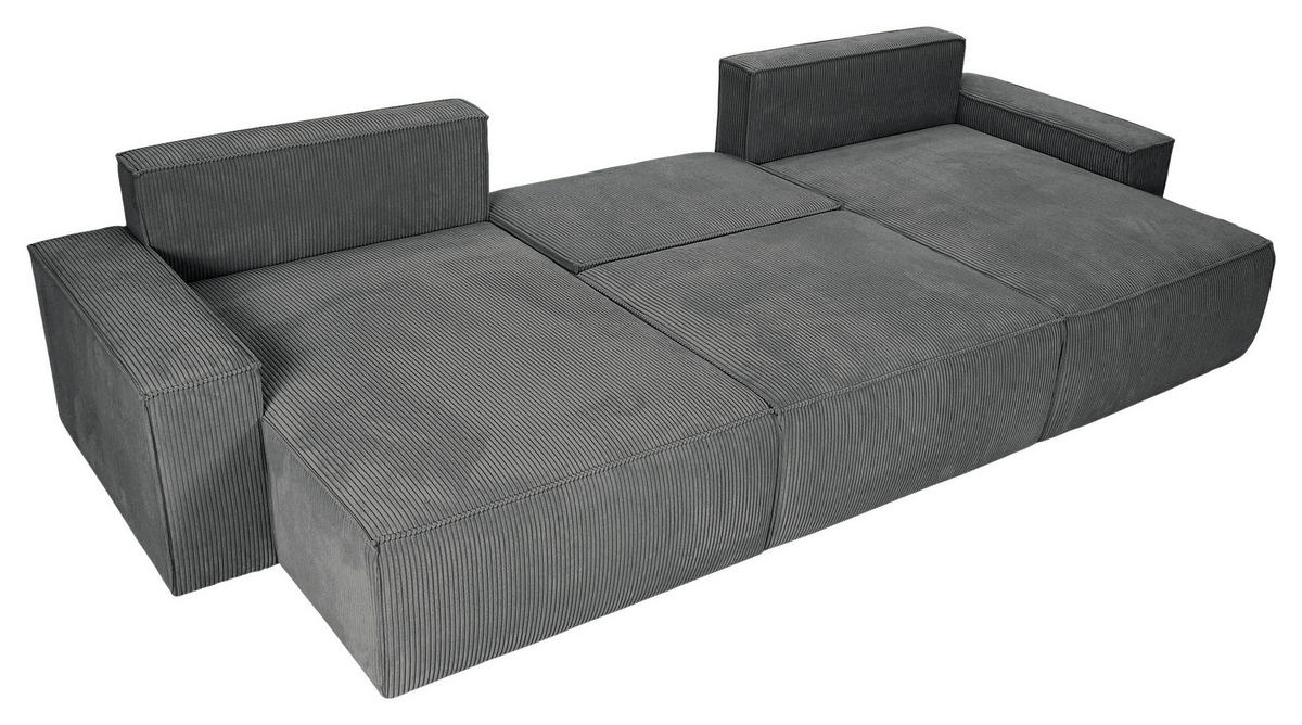 WOHNLANDSCHAFT Dunkelgrau Cord  - Dunkelgrau/Schwarz, KONVENTIONELL, Kunststoff/Textil (155/348/155cm) - Carryhome