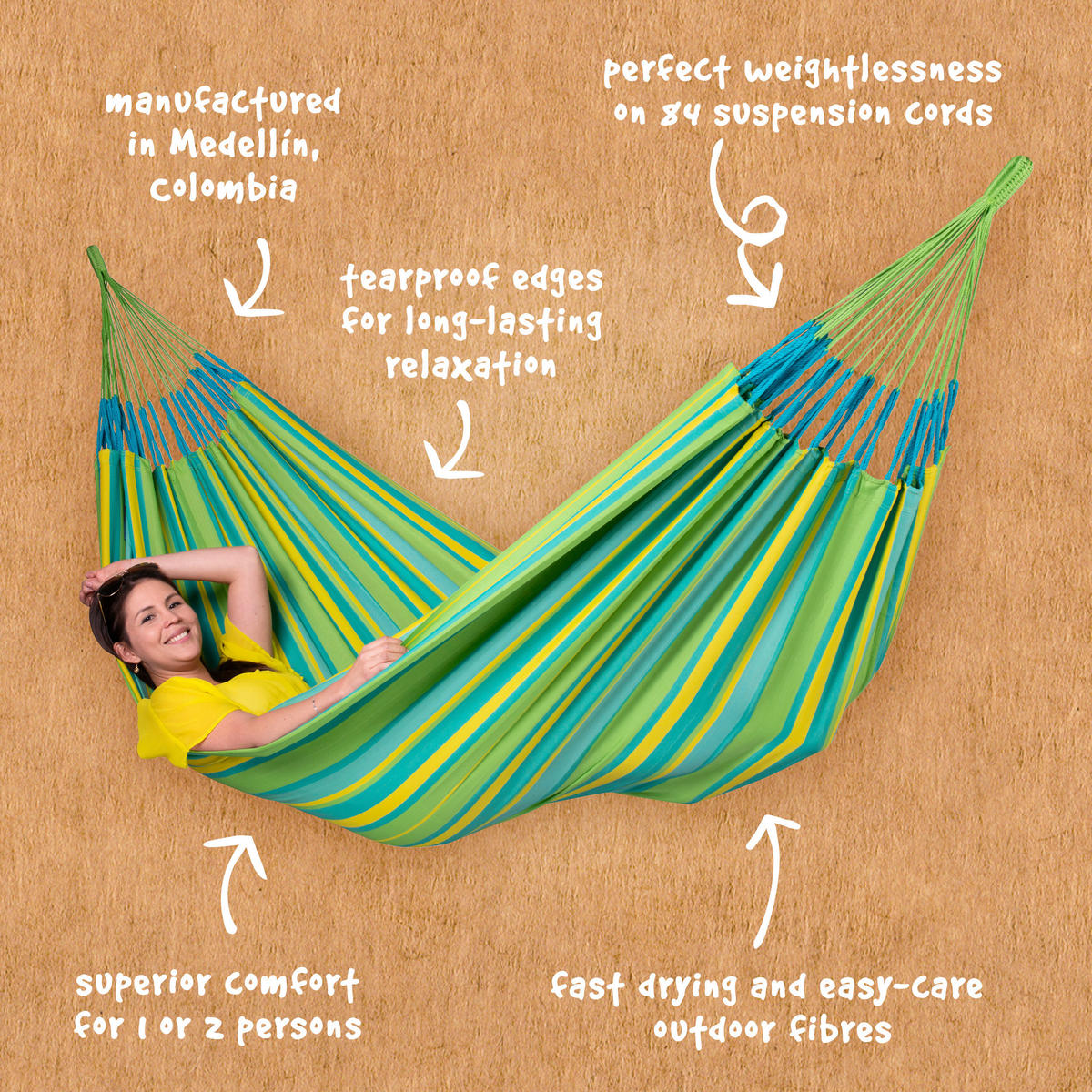 HÄNGEMATTE double outdoor  - Türkis/Gelb, KONVENTIONELL, Textil (160/350cm) - La Siesta
