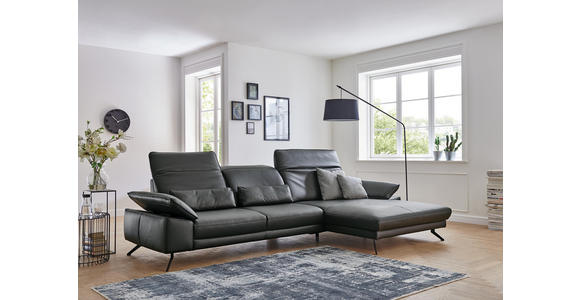 WOHNLANDSCHAFT in Leder Anthrazit - Anthrazit/Schwarz, Design, Leder/Metall (193/328cm) - Dieter Knoll