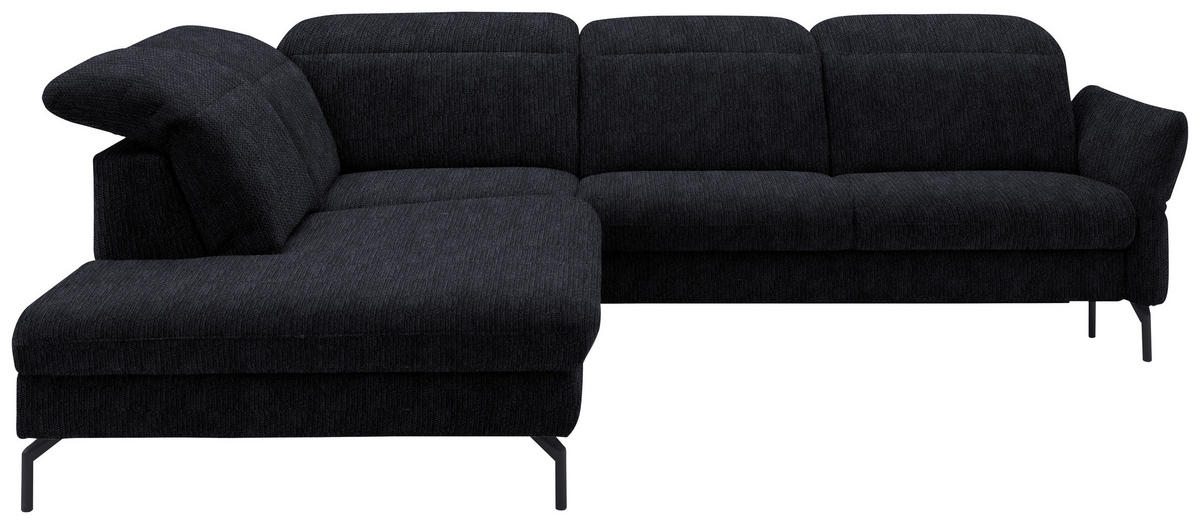 ECKSOFA in Flachgewebe Graphitfarben  233/299-313 cm  - Schwarz/Graphitfarben, Design, Textil/Metall (233/299-313cm) - Dieter Knoll