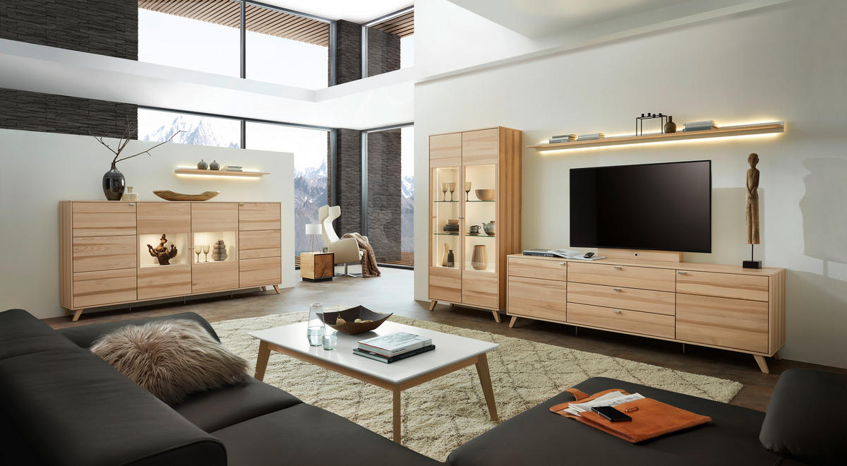 WOHNWAND  in Eschefarben  318,2/190,9/49,2 cm  - Chromfarben/Eschefarben, Design, Glas/Holz (318,2/190,9/49,2cm) - Invivus