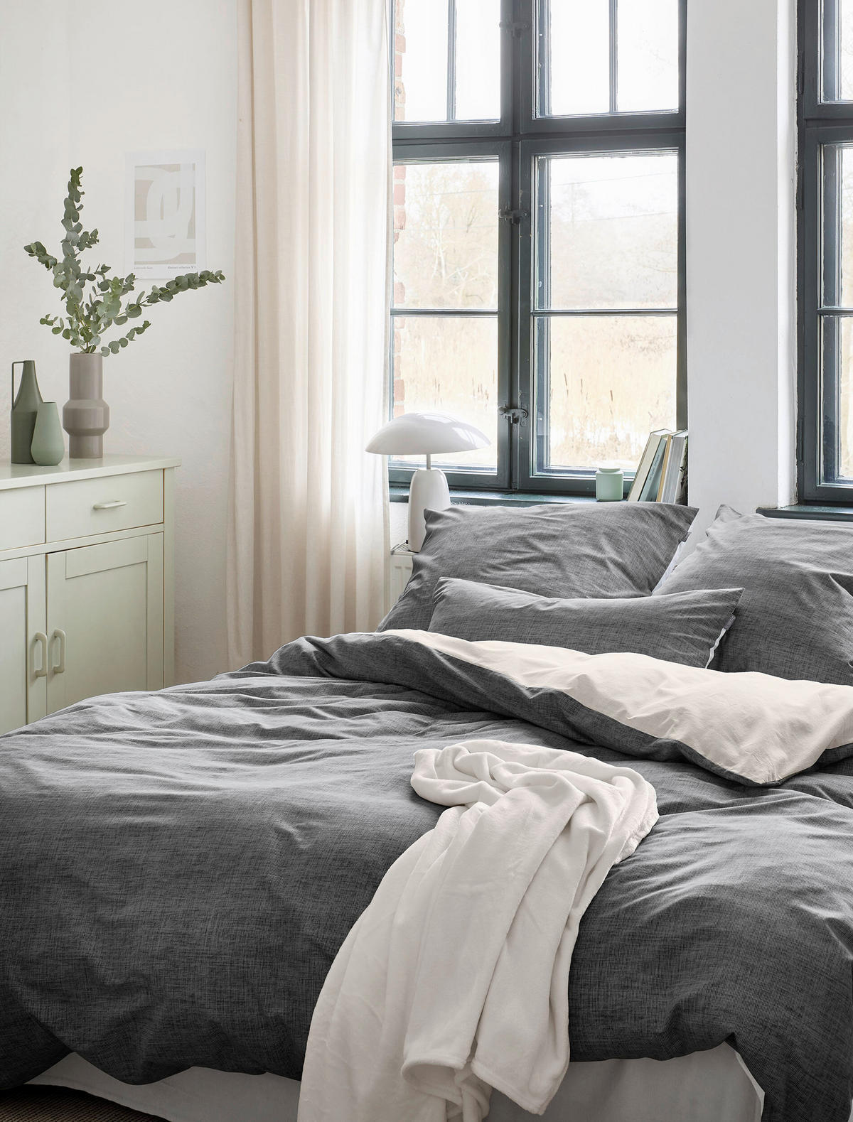 WENDEBETTWÄSCHE Makosatin 140/200 cm  - Grau, KONVENTIONELL, Textil (140/200cm) - Irisette