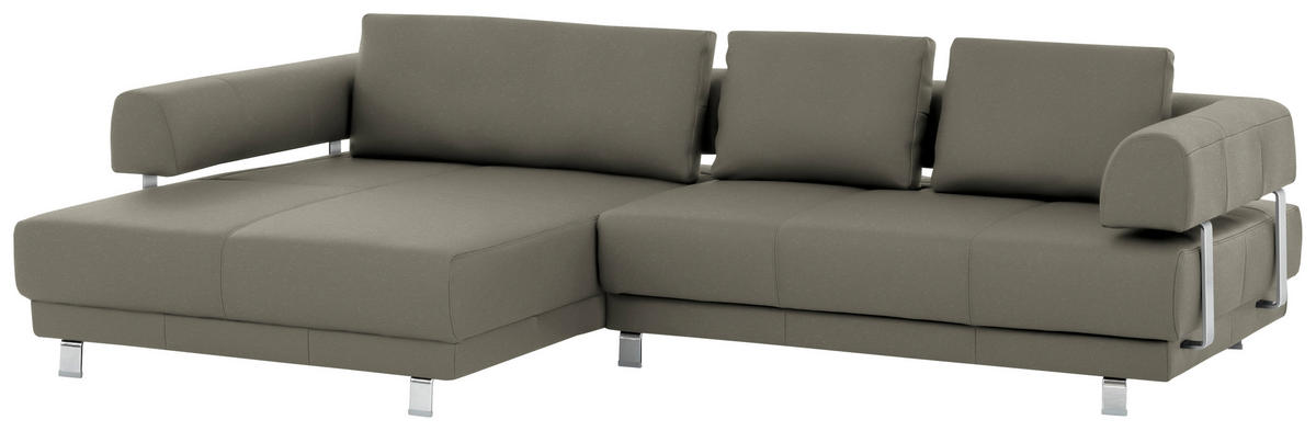 ECKSOFA in Echtleder Grau  - Grau, Design, Leder/Metall (188/307cm)