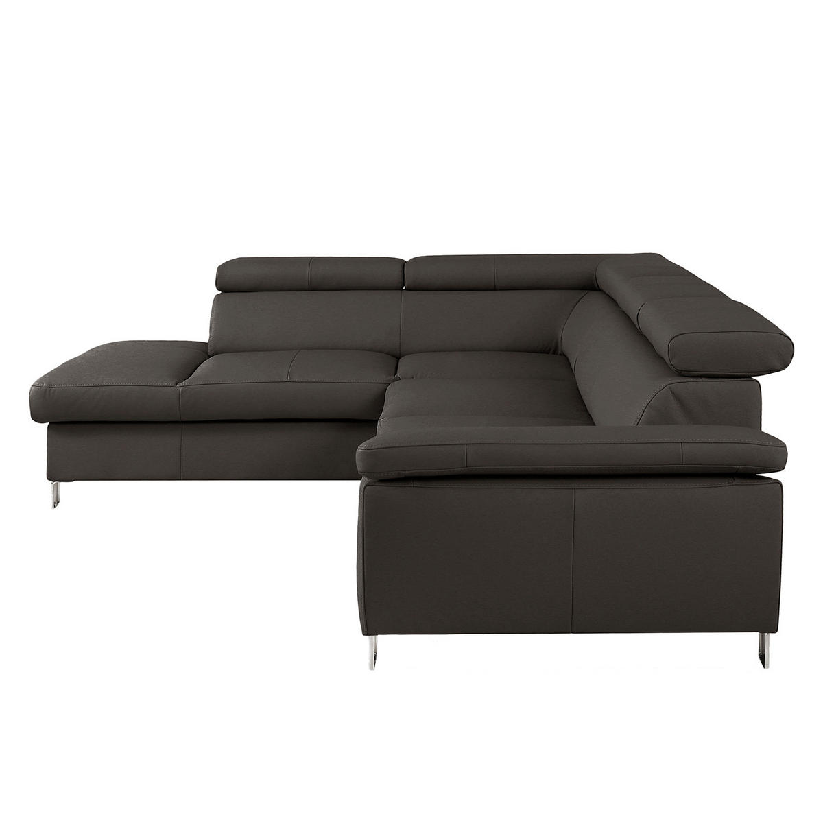 ECKSOFA Dunkelbraun Echtleder Lederlook  - Chromfarben/Dunkelbraun, Design, Leder/Textil (208/248cm) - Livetastic