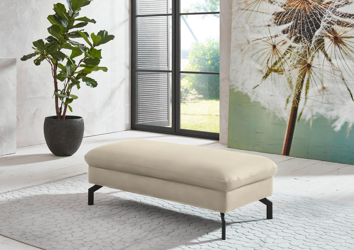 ECKSOFA in Velours Creme  - Creme/Schwarz, Design, Textil/Metall (179/306cm) - Beldomo System
