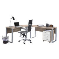 BÜRO erweiterbar, in verschiedenen Holz-Dekoren erhältlich, Schreibtisch seitenverkehrt montierbar, abschließbar Weiß, Sonoma Eiche - Weiß/Sonoma Eiche, MODERN, Holzwerkstoff/Metall - MID.YOU