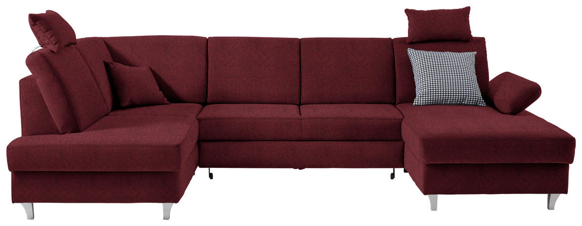 WOHNLANDSCHAFT in Webstoff Rot  - Silberfarben/Rot, Konventionell, Holz/Textil (186/322/167cm) - Cantus