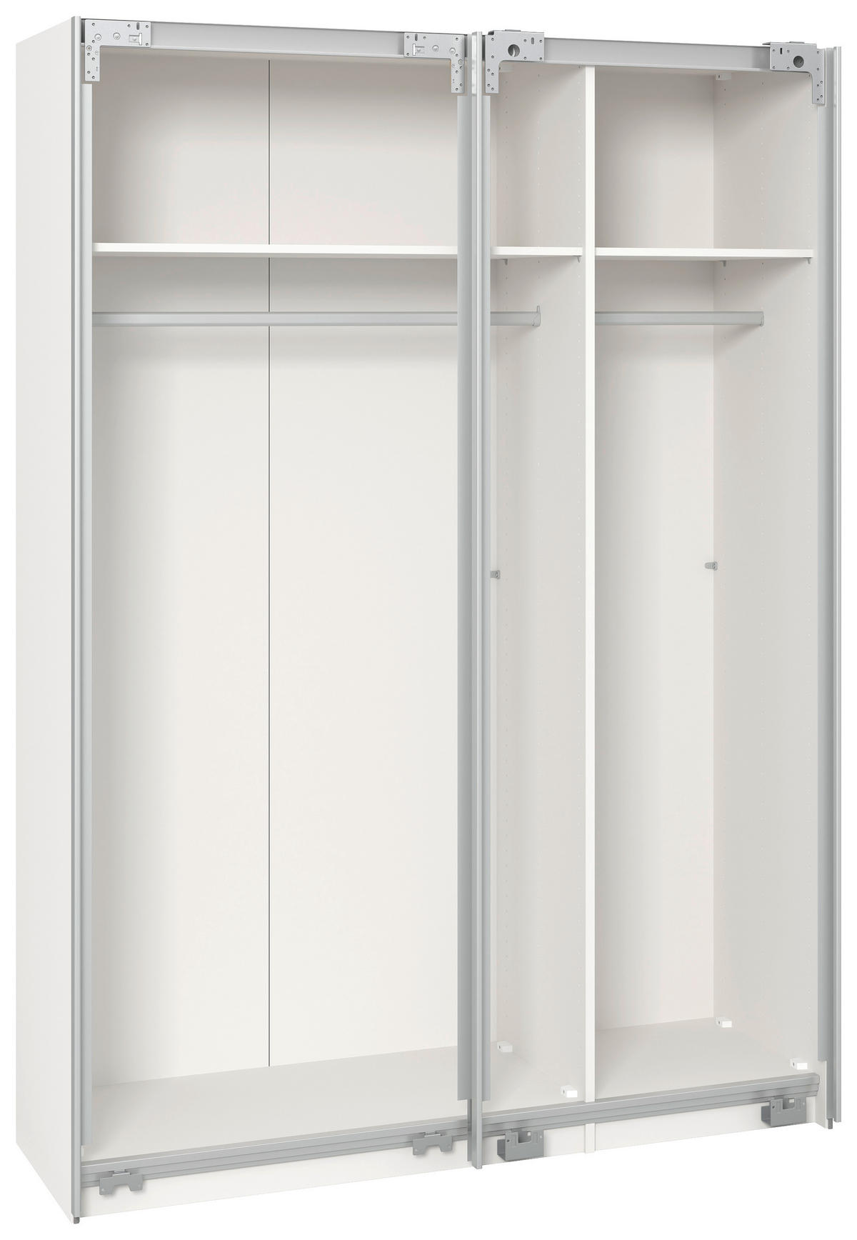 SCHWEBETÜRENSCHRANK in Weiss  - Weiss/Edelstahlfarben, Design, Holzwerkstoff (152/215/65cm) - Carryhome