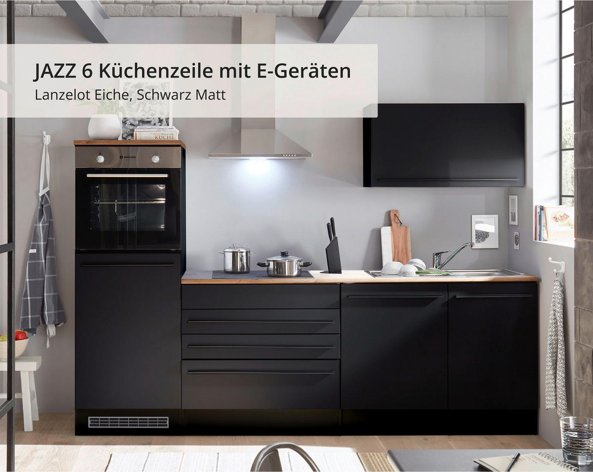 KÜCHENBLOCK 260 cm   in Schwarz  - Eichefarben/Schwarz, LIFESTYLE, Holzwerkstoff/Kunststoff (260cm) - MID.YOU