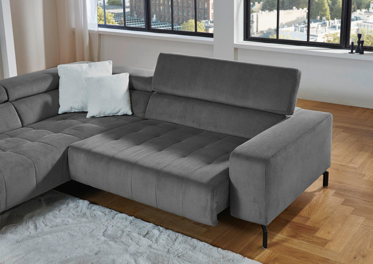 ECKSOFA Anthrazit Cord  - Anthrazit/Schwarz, Design, Textil/Metall (214/261cm) - Beldomo Style