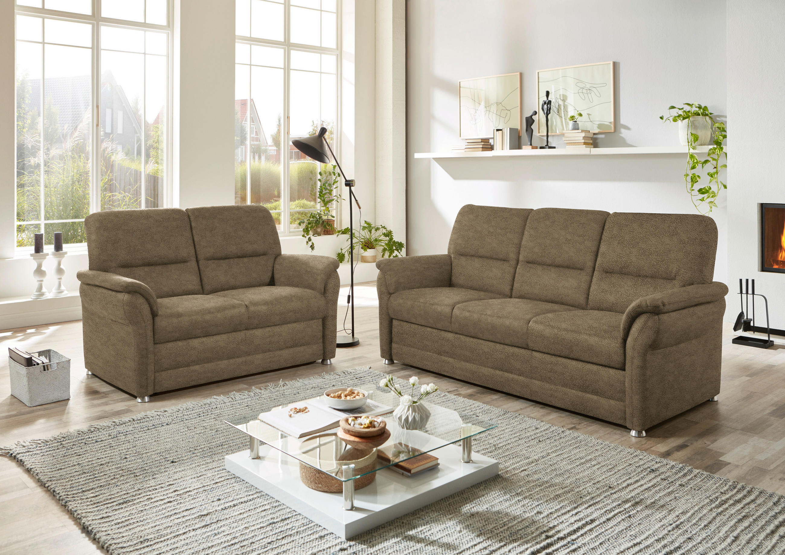 SITZGARNITUR in Mikrofaser Grün  - Alufarben/Grün, Konventionell, Textil/Metall (192/96/89cm) - Beldomo Comfort