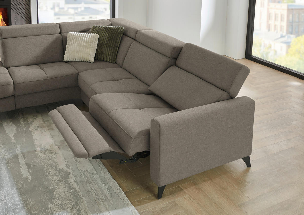 ECKSOFA Beldomo System in Flachgewebe Graubraun Kopfteilverstellung  214/276 cm  - Graubraun/Schwarz, KONVENTIONELL, Textil/Metall (214/276cm) - Beldomo System