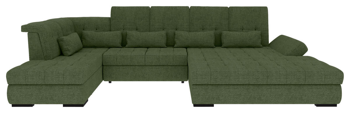 WOHNLANDSCHAFT Olivgrün Struktur  - Schwarz/Olivgrün, KONVENTIONELL, Kunststoff/Textil (222/358/212cm) - Carryhome