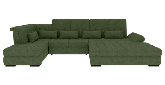 WOHNLANDSCHAFT  in Struktur Olivgrün  - Schwarz/Olivgrün, KONVENTIONELL, Kunststoff/Textil (212/363/191cm) - Carryhome