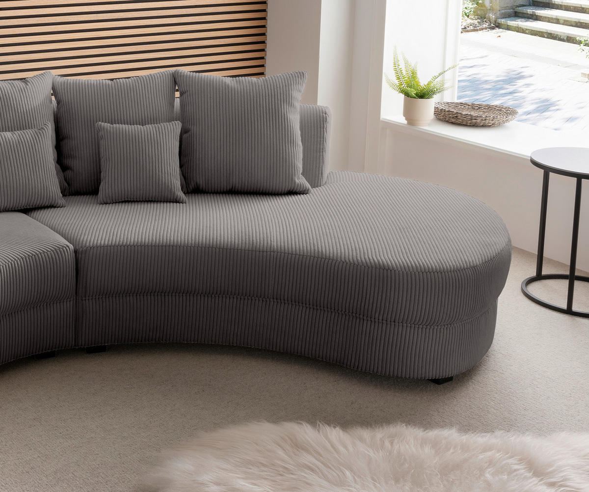WOHNLANDSCHAFT in Cord Grau  - Schwarz/Grau, Design, Kunststoff/Textil (300/160cm) - Livetastic