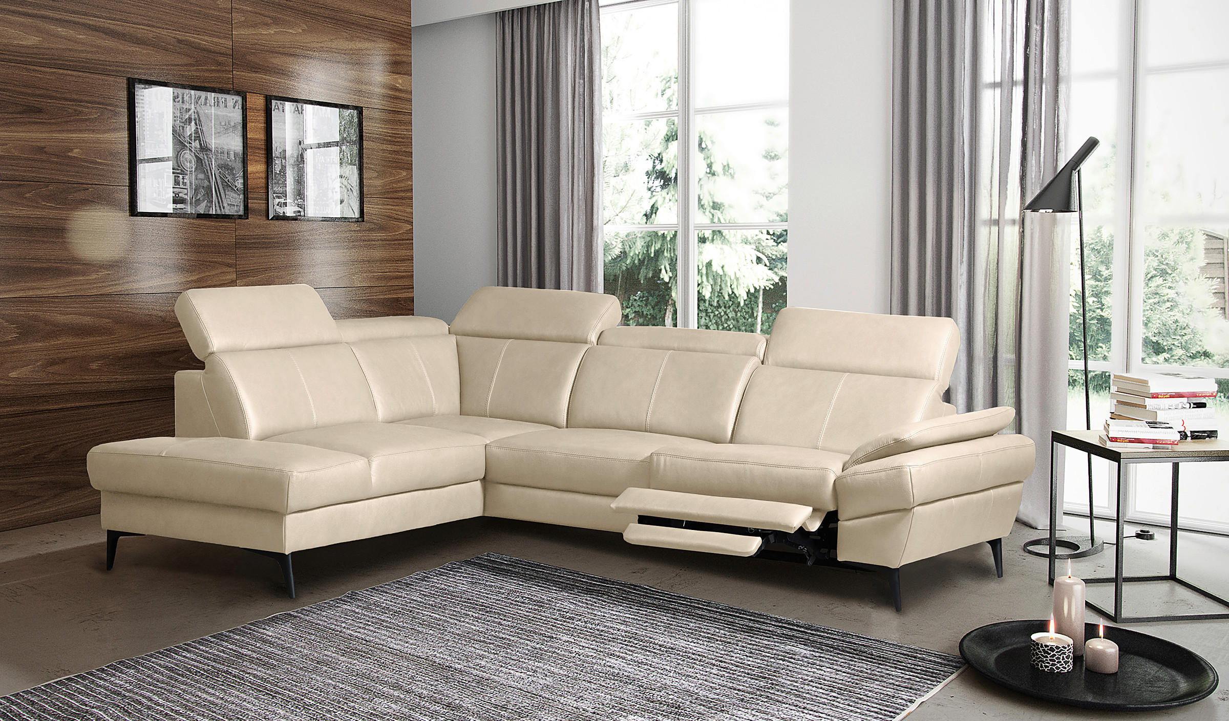 ECKSOFA  in Lederlook Echtleder Grau  211/264 cm  - Schwarz/Grau, Design, Leder/Textil (211/264cm) - Livetastic