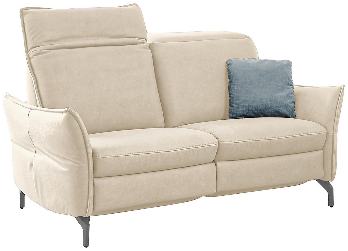 2-SITZER-SOFA Lederlook (vegan) Ecru  - Ecru/Schwarz, MODERN, Textil/Metall (154/89/109cm) - Livetastic