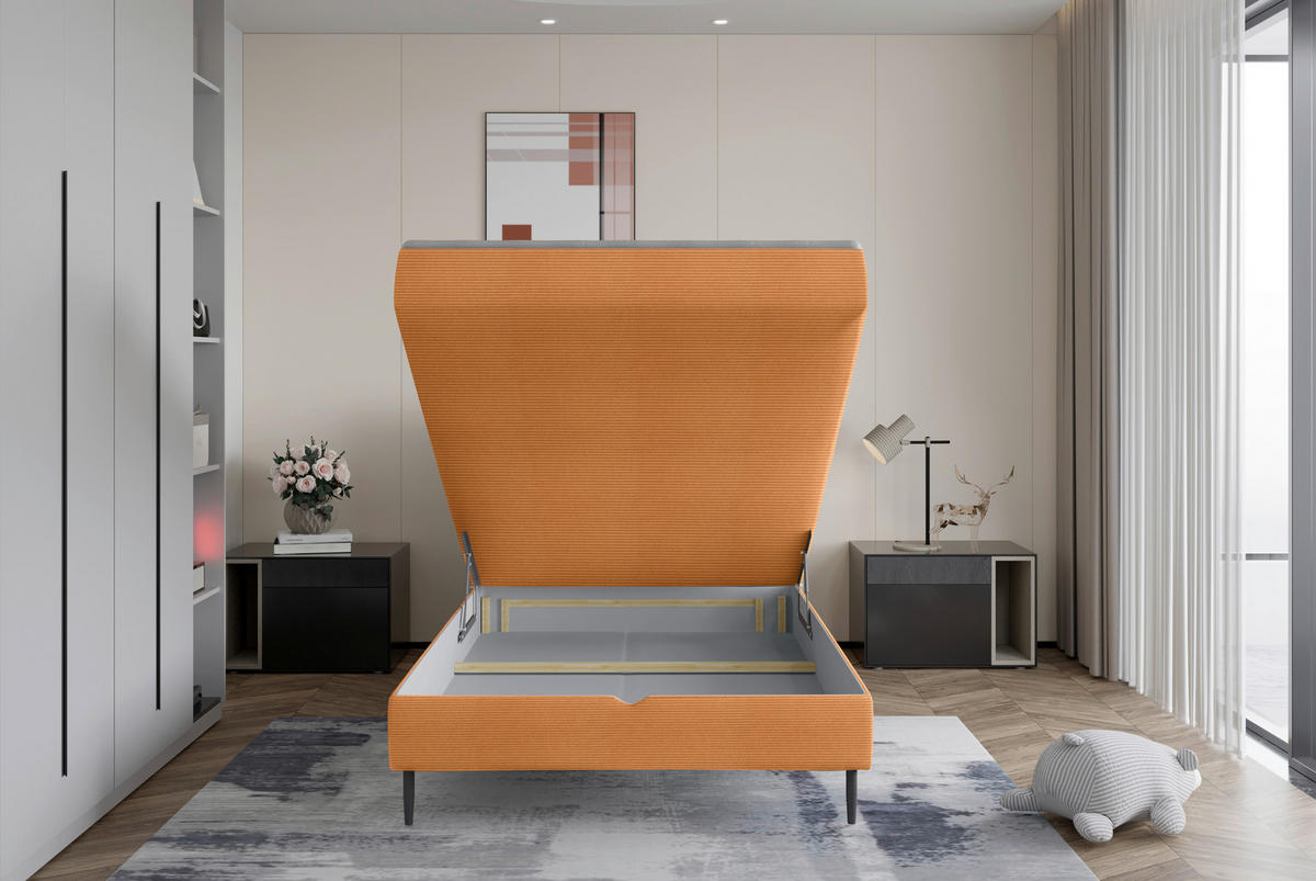BOXBETT 100/200 cm  in Cognac  - Cognac/Schwarz, Design, Holz/Holzwerkstoff (100/200cm) - Stylife