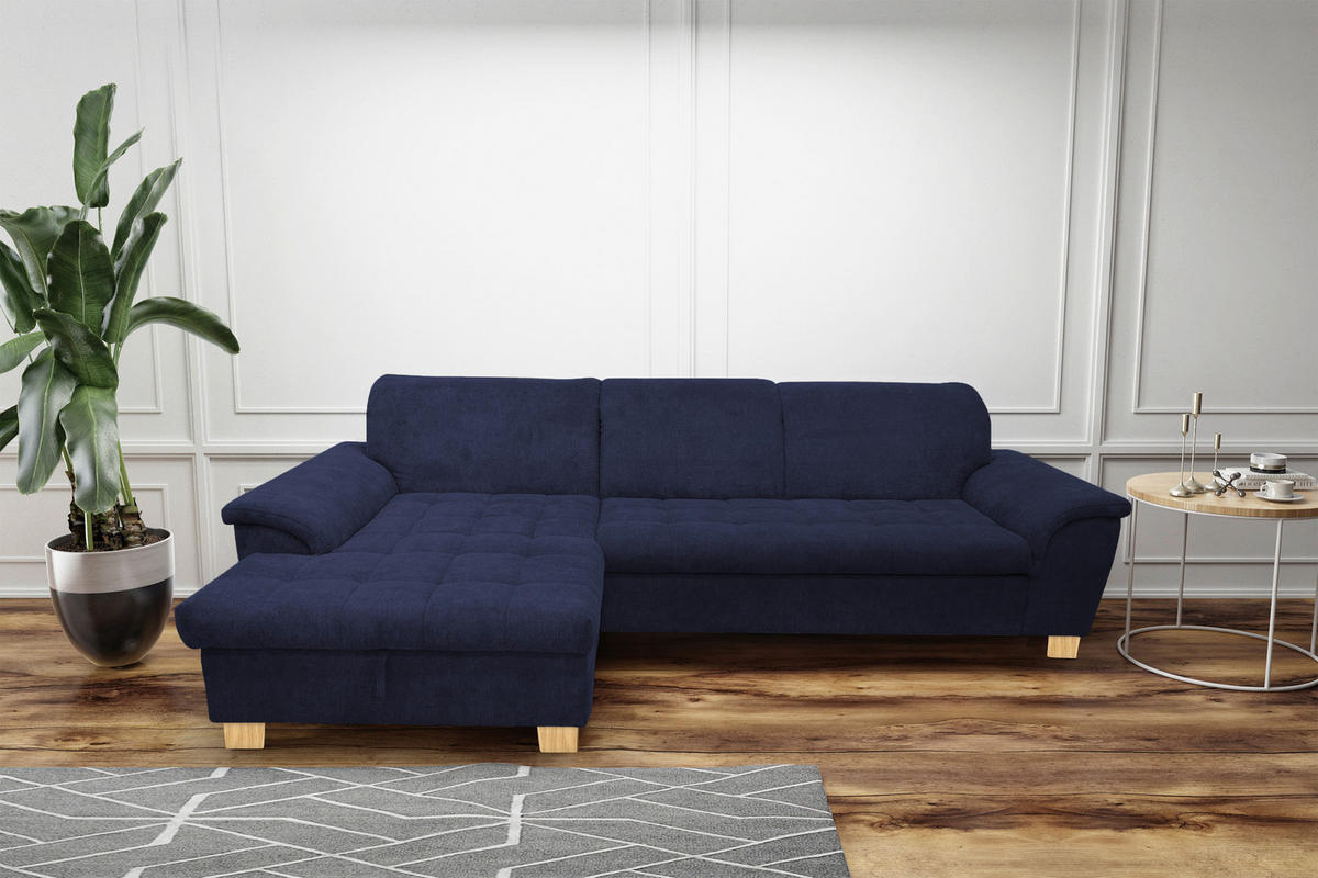 ECKSOFA Dunkelblau Mikrofaser  - Eichefarben/Dunkelblau, KONVENTIONELL, Holz/Textil (170/281cm) - MID.YOU