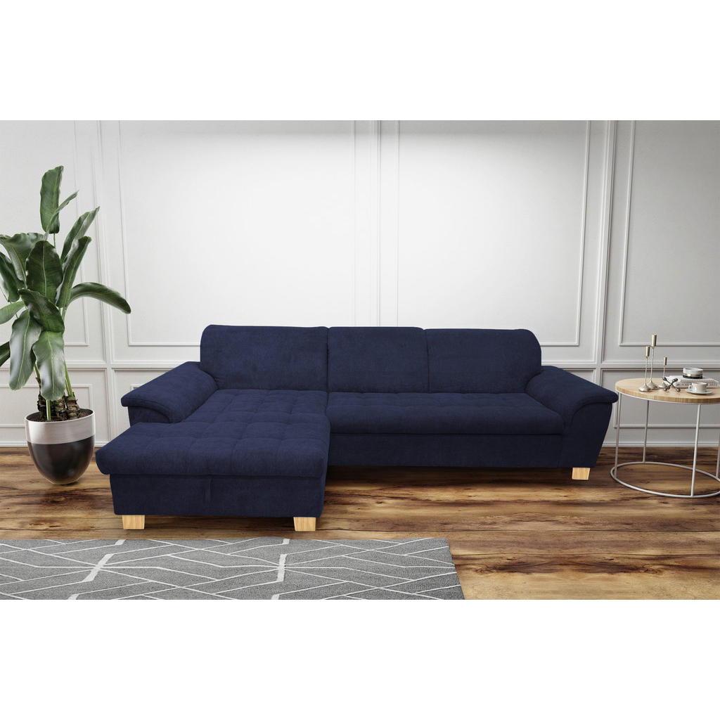 Thumbnail - Mid.you Ecksofa, Dunkelblau, Textil, Eiche, Uni, 3-Sitzer, L-Form, Ottomane links, 281x170 cm, Made in EU, FSC Mix, Rück...